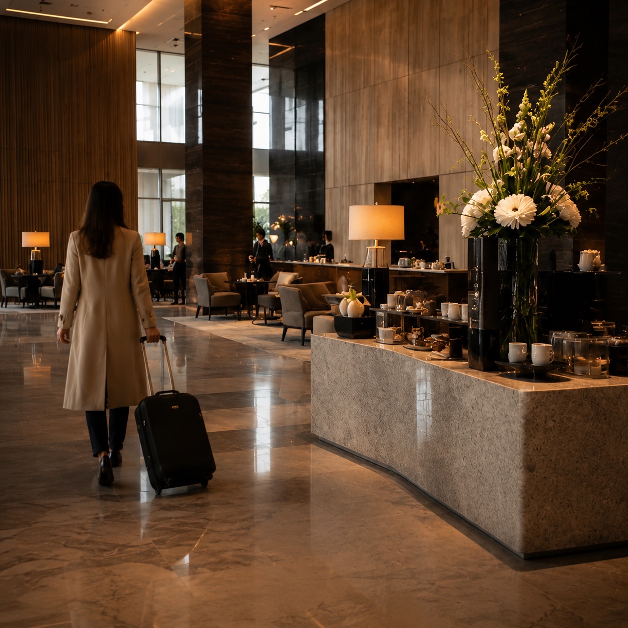 Coffee station in a luxury hotel lobby